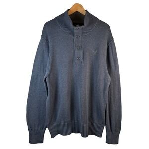 American Eagle Men's Button 1/4 Zip Shawl Collar Sweater XXL Gray Classic Casual